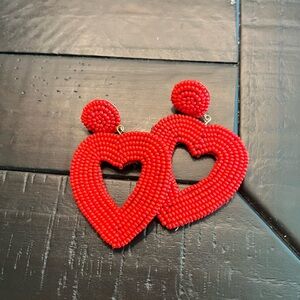 Red Beaded Heart Earrings